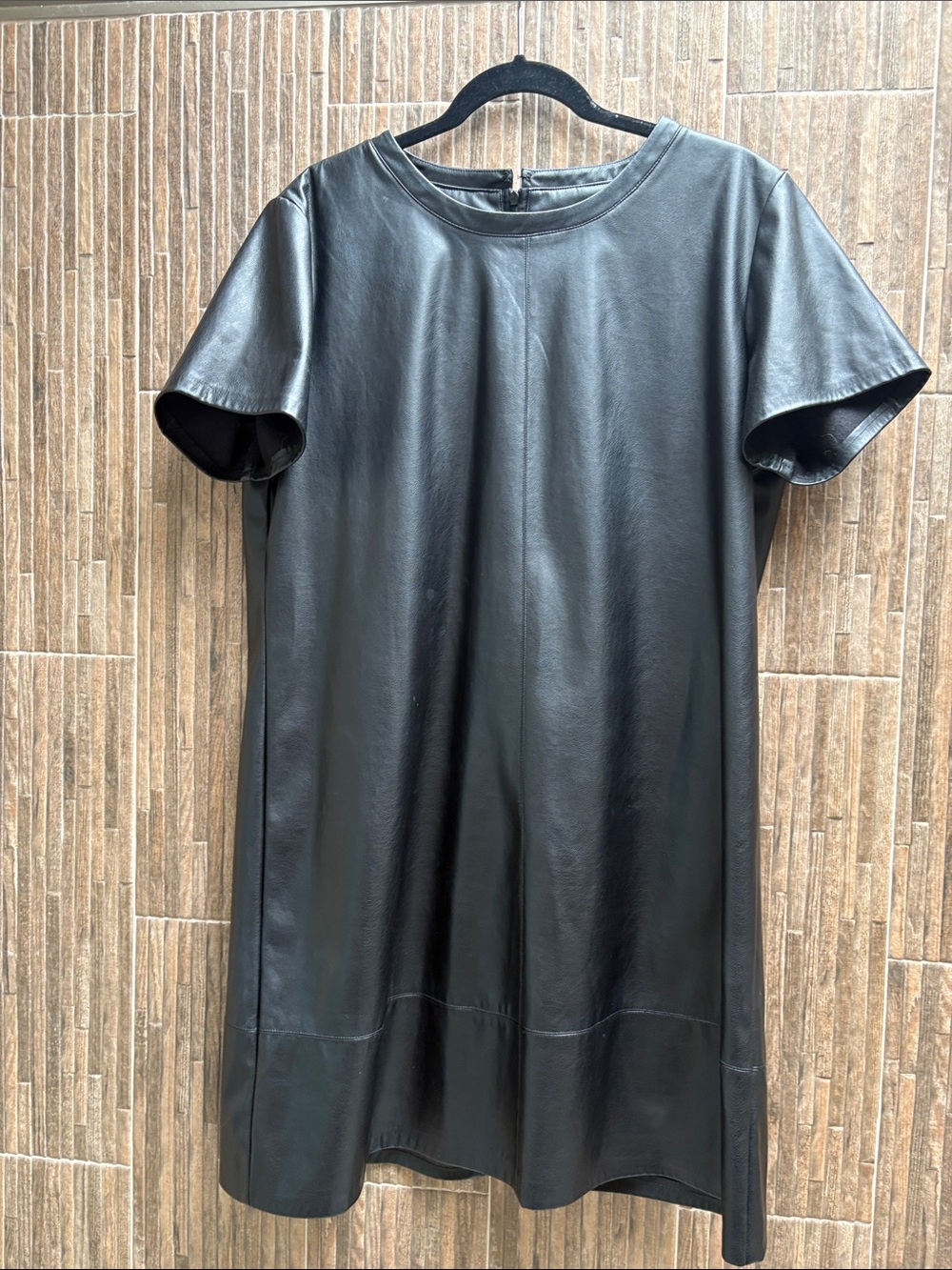 DKNY Black Faux Leather Shift Dress